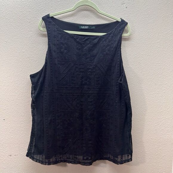 Lauren Ralph Lauren Cotton Blend Lace Overlay WhimsiGoth High Neck Aztec XL - Picture 1 of 4